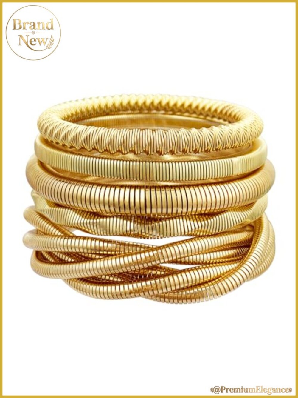 Chunky Stretch Bangle Bracelets Set of 5 Women Gold Plated Alloy Waterproof